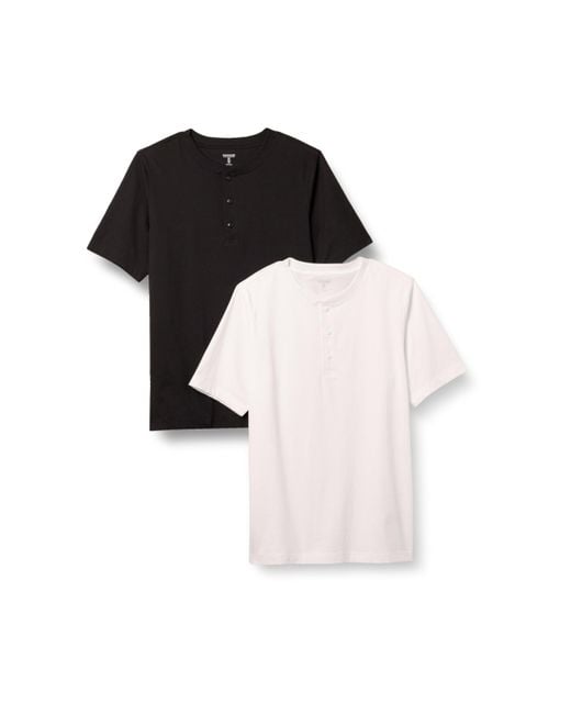 Amazon Essentials Black Regular-fit Short-sleeve Cotton Henley T-shirt for men