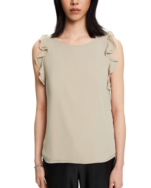 Esprit Collection Chiffon Blouse Met Ruches in het Natural