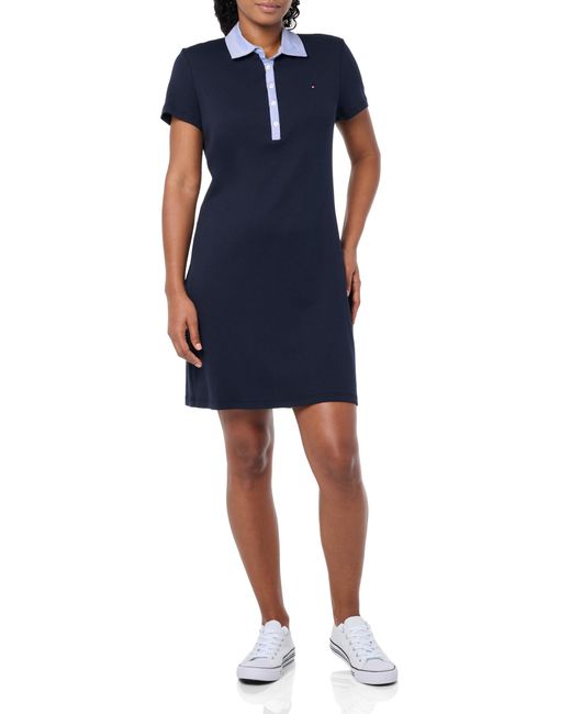 Tommy Hilfiger Blue Collared Short Sleeve Cotton T-shirt Dress Casual