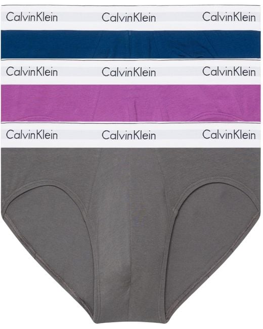 Calvin Klein Gray Hip Briefs Stretch Cotton Pack Of 3 for men