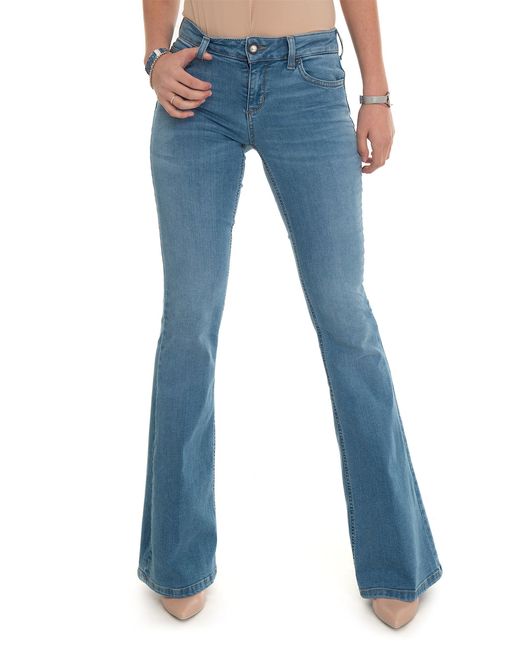 Jeans Donna Denim Jeans a Zampa con Bottone Gioiello 32 di Liu Jo in Blue