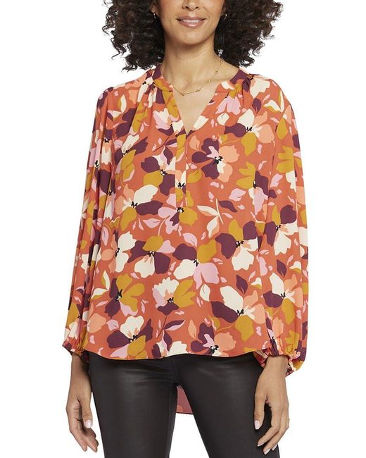 NYDJ Red 3/4 Puff Sleeve Popover