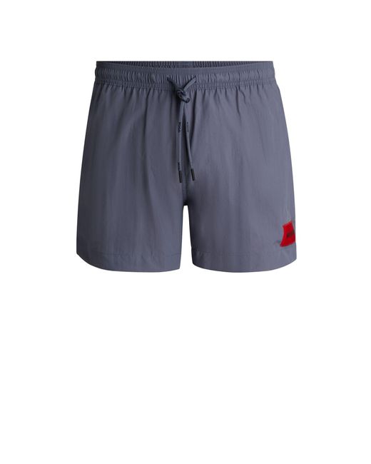 HUGO Blue Quick-dry Swim Shorts With Red Logo Label for men