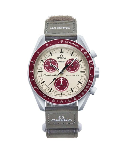 Swatch Metallic Omega x Moon Mission to Pluto Speedmaster Burgunderrot