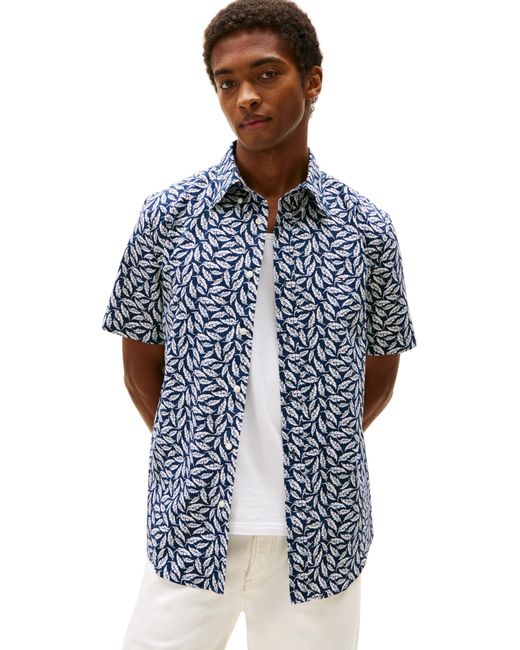 Camisa Hombre Linen Blend Print ga Corta Tommy Hilfiger de hombre de color Blue
