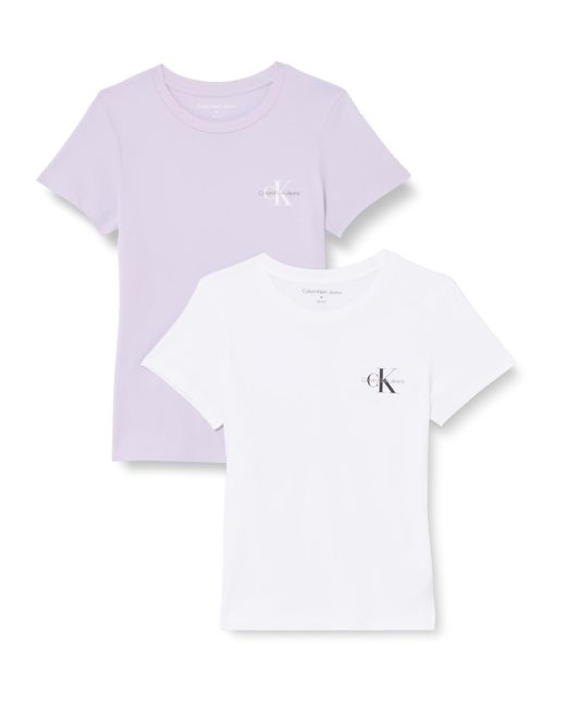 Calvin Klein White 2-pack Monologo Slim Tee J20j219734 S/s T-shirts