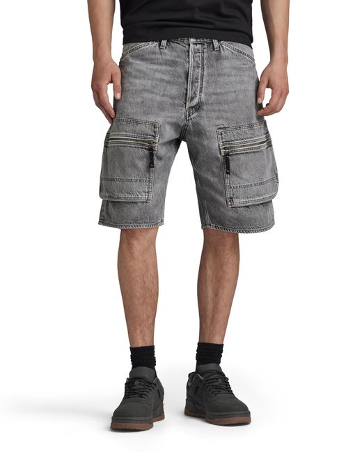 G-Star RAW Gray Denim Cargo Loose Shorts for men