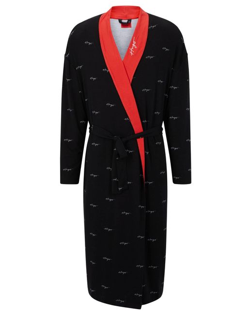 HUGO Black S Handwritten Kimono Organic-cotton Jersey Dressing Gown With Handwritten Logos for men