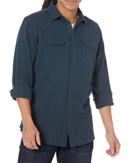 Amazon Essentials Blue Regular-fit Long-sleeve Two-pocket Flannel Shirt for men