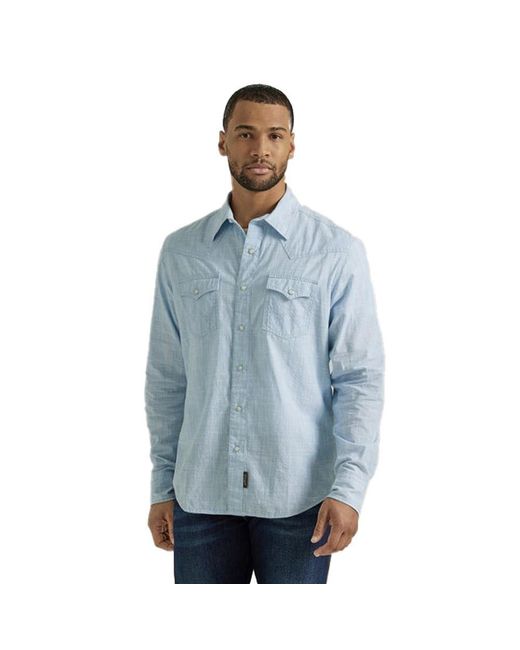 Wrangler Blue Retro Modern Fit Western Snap Shirt