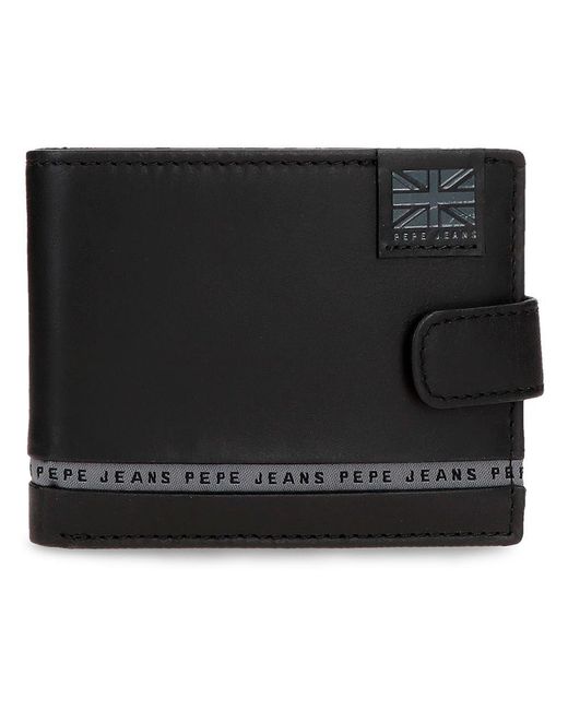 Tape Portafoglio Orizzontale con Chiusura a Click Nero 11x8,5x1 cm Pelle by Joumma Bags di Pepe Jeans in Black da Uomo