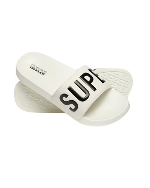 Superdry White Vegan Core Pool Slides - Optic/black (optic/black, Uk Footwear Size System, Adult, Men, Alpha, Medium, Medium) for men