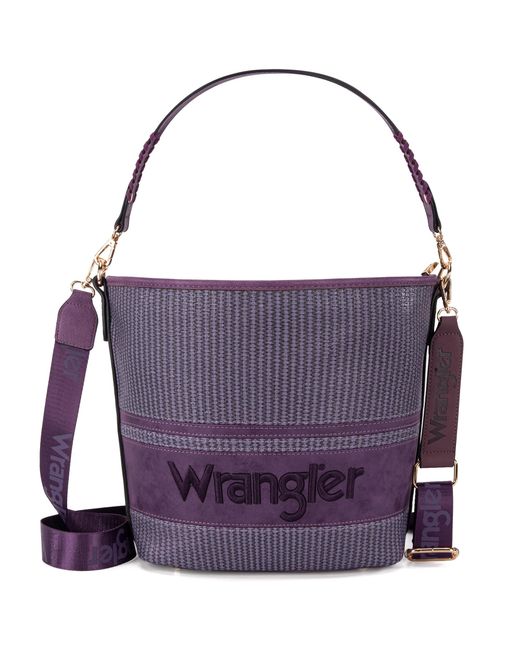 Wrangler Purple Hobo Shoulder Handbag Woven Weave Bucket Tote Bag For