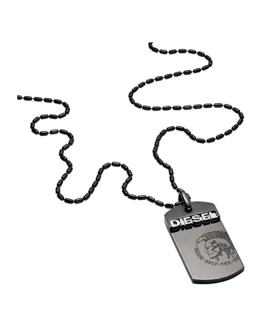 DIESEL Metallic Dx0004040 S Black Steel Dog Tag Pendant Necklace for men