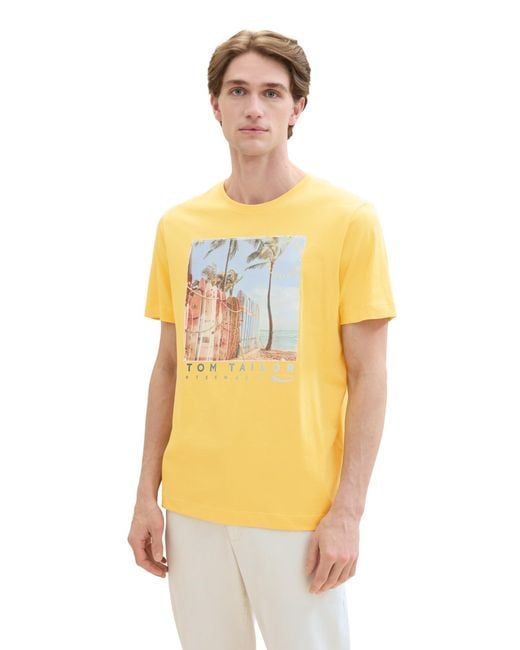 Tom Tailor Basic T-Shirt mit sommerlichem Fotoprint in Metallic für Herren
