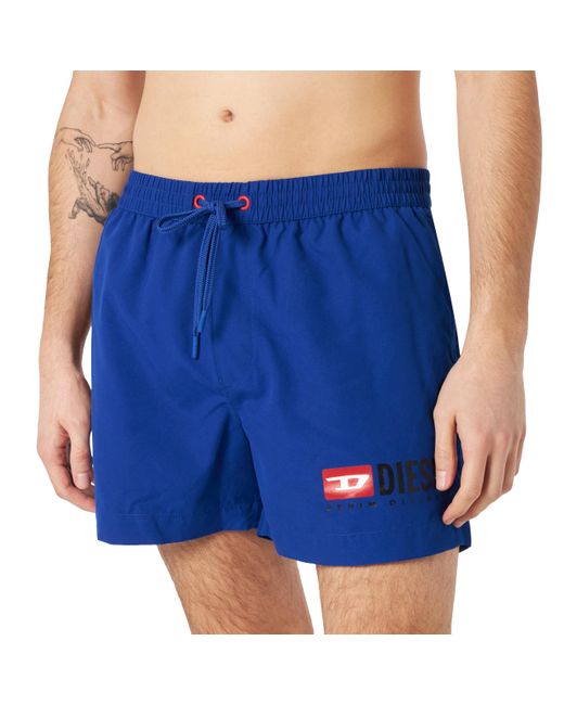 DIESEL Blue Mid-length Swim Shorts With Logo Print for men