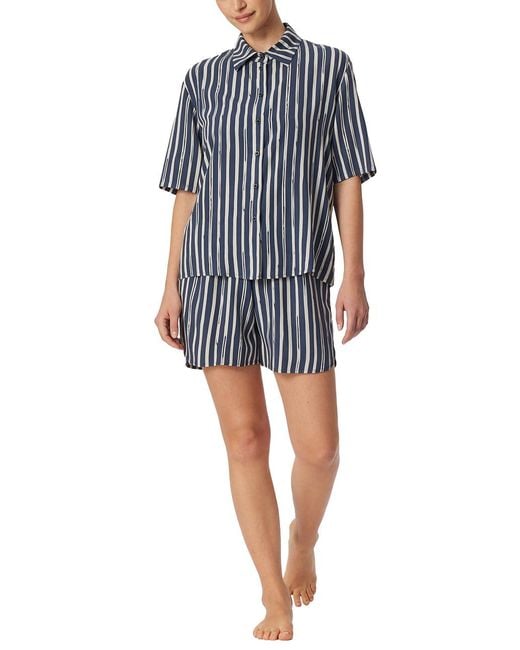 Schiesser Blue Pyjama Kurze Hose Kurzarm-Selected Premium Pyjamaset