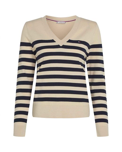 Jersey De Punto Fino Con Cuello De Pico Tommy Hilfiger de color Blue