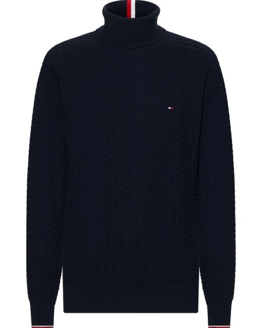 Tommy Hilfiger Blue Exaggerated Structure Roll Neck Mw0mw29109 Pullovers for men