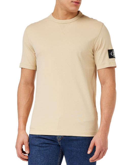 Calvin Klein T-Shirt Kurzarm Badge Regular Tee Rundhalsausschnitt in Natural für Herren