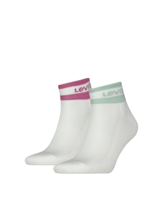 Levi's White Mid Cut Sport Stripe Quarter Sock