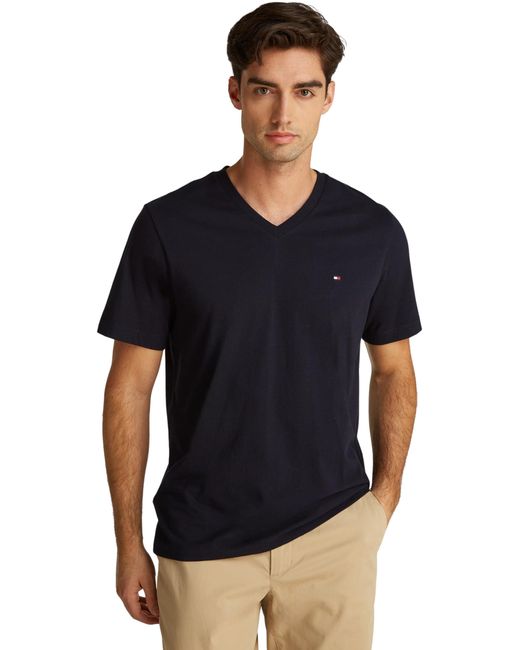 Tommy Hilfiger Black 's Short Sleeve V-neck Essential T-shirt for men