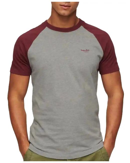 Superdry Gray Essential Logo Baseball Tshirt T-shirt for men