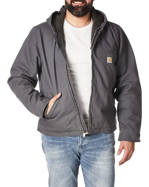 Carhartt Gray Mens Relaxed Fit Washed Duck Sherpa-lined Jacket for men