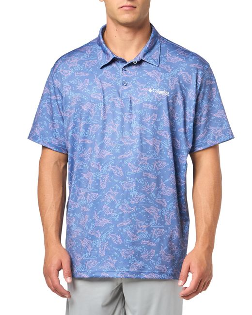 Columbia Blue Super Slack Tide Stretch Polo Hiking Shirt for men