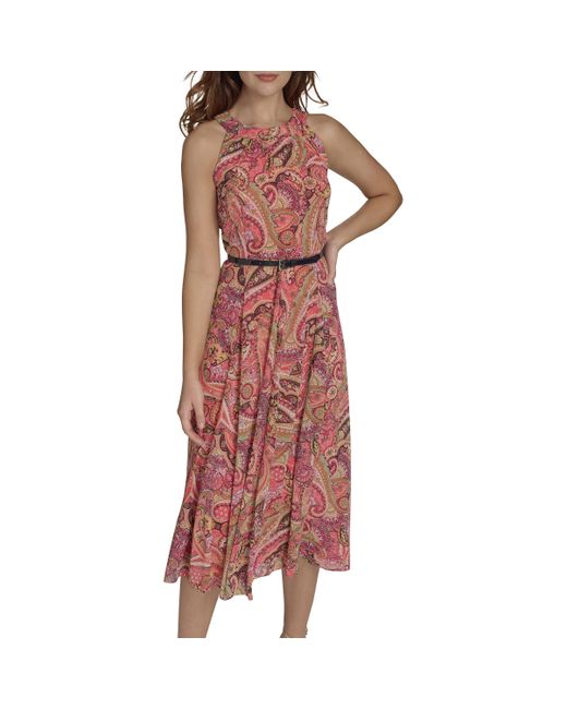 Tommy Hilfiger Red Sleeveless Halter Neck Fit & Flare Midi Dress Lässiges Kleid