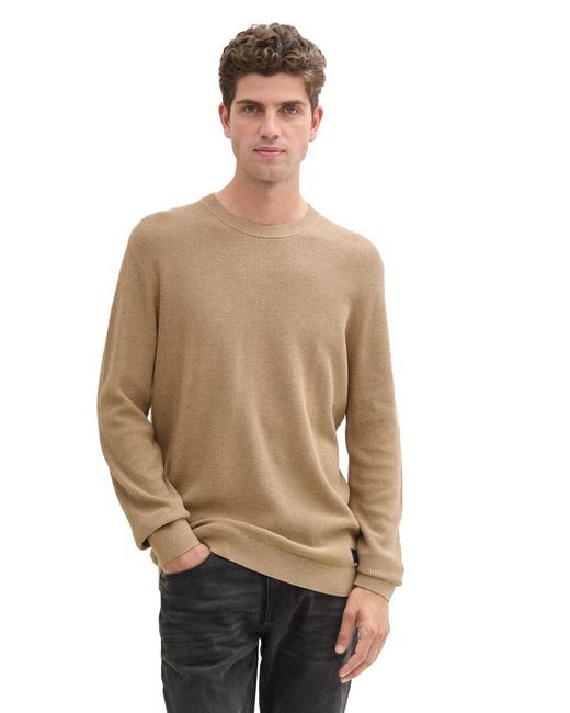Tom Tailor Basic Strickpullover aus Baumwolle in Natural für Herren
