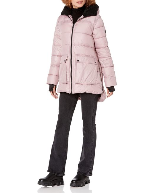 Kenneth Cole Pink Mixed Media Heavyweight Puffer