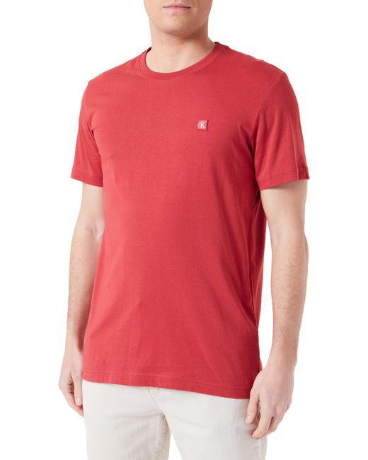 Calvin Klein Red Short-sleeve T-shirt Ck Embro Badge Crew Neck for men