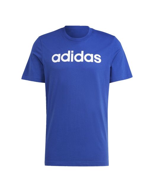 Adidas Nen Essentials Single Jersey Lineair Geborduurd Logo T-shirt Met Korte Mouwen in het Blue voor heren