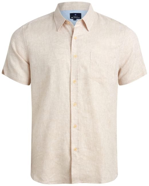 Ben Sherman Natural Classic Fit Short Sleeve Button Down Woven Linen for men
