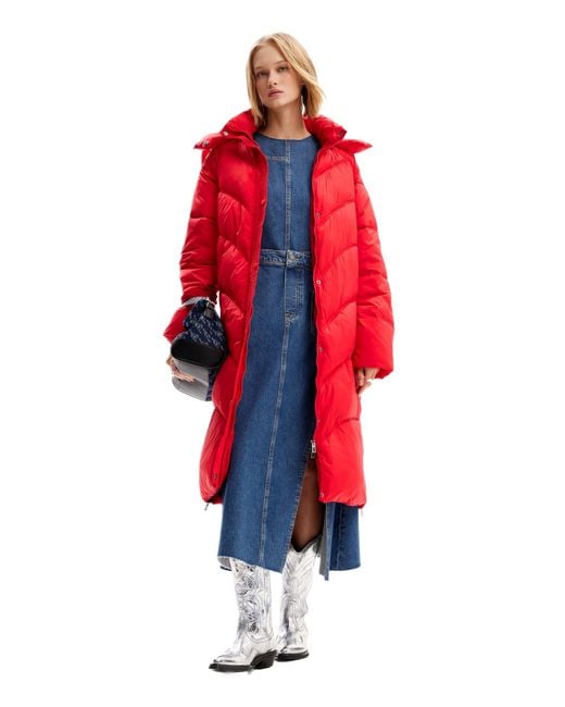 Woven Padded Long Overcoat Abrigo Largo para Mujer de Lana