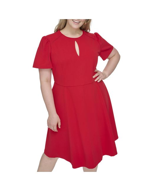 Tommy Hilfiger Red Plus Size Belted Fit And Flare Midi Dress