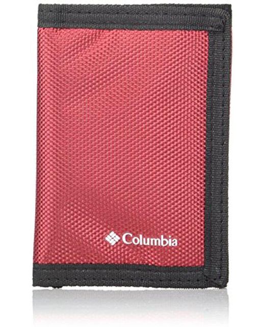 Columbia Red Tactical Rfid Wallet-sport Fabric Trifold With Id Window And Card Pockets for men