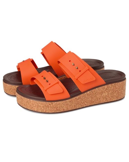 CROCSTM Orange Brooklyn Cork Buckle Platform Sandals, Literide Comfort Sandals