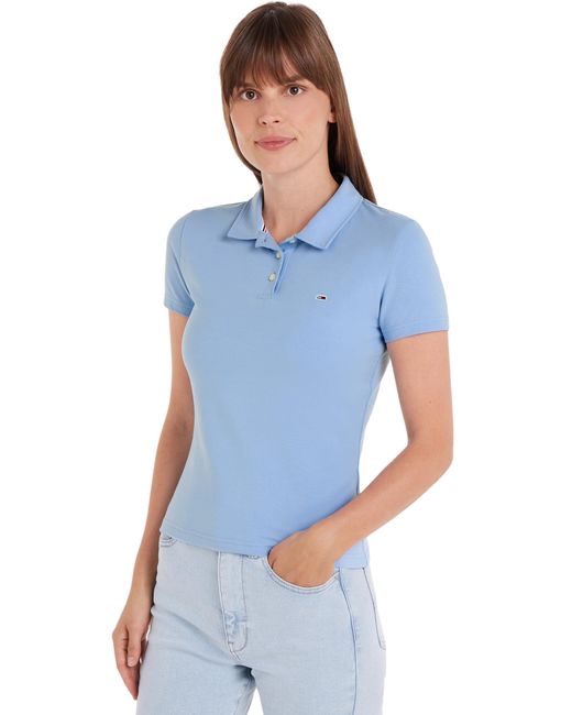 Maglietta Polo iche Corte Donna Tjw Slim Essential Polo Ss Slim Fit di Tommy Hilfiger in Blue