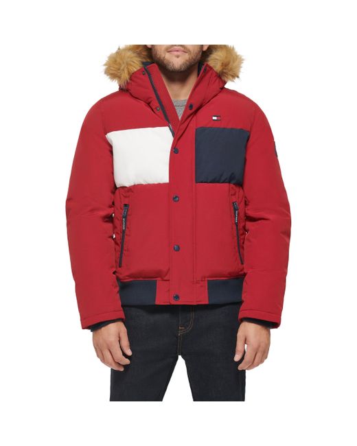 Tommy Hilfiger Red Arctic Cloth Quilted Snorkel Bomber Jacket for men