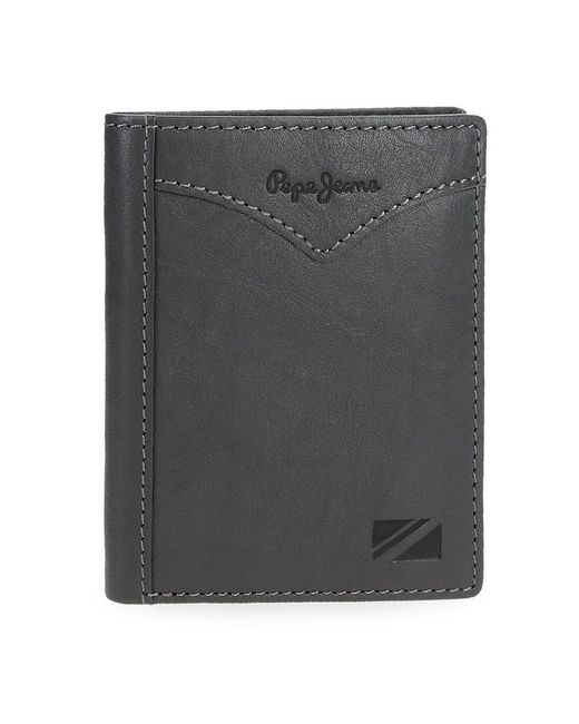 Pepe Jeans Black Jacket Vertical Wallet With Purse Grey 8.5x10.5x1cm Leather By Joumma Bags for men