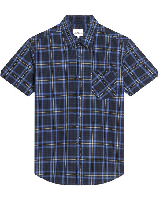 Ben Sherman Blue Short Sleeve Frame Check Cotton Shirt Size 2xl-5xl In Dark Navy In 3xl for men