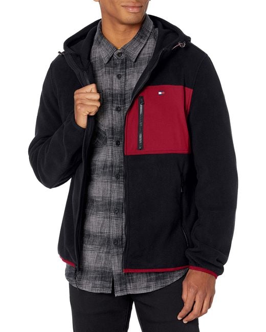 Tommy Hilfiger Black Mens Hooded Performance Fleece Jacket for men