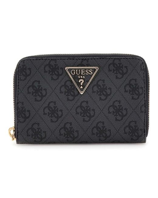 Guess Laurel Ii Slg Medium Zip Around Wallet Coal Logo in het Black