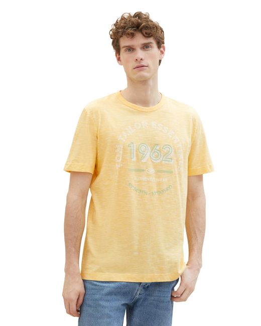 Tom Tailor Basic T-Shirt mit Logo-Print in Yellow für Herren