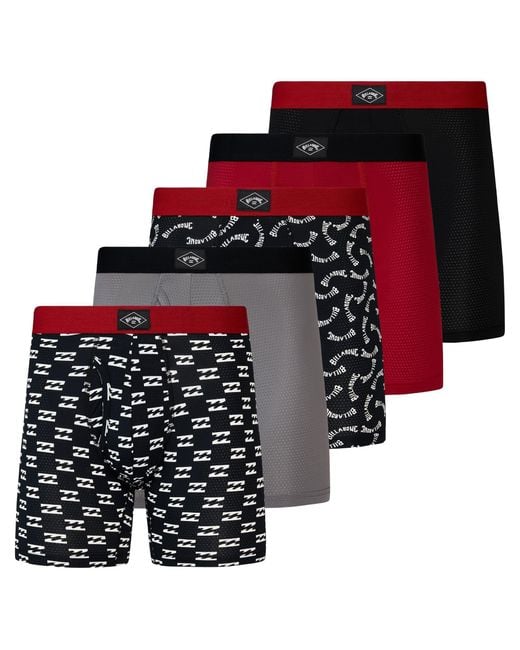 Billabong Red S Underwear 5 Pack Microfiber Performance Boxer Briefs For for men