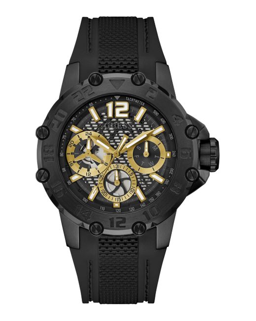 Guess Black Multi-function Silicone Watch 46mm for men