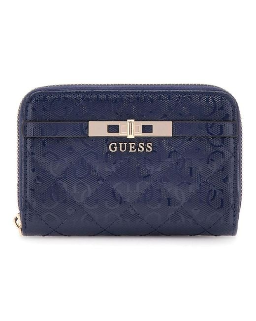 Guess Portemonnee Idra Slg Medium Zip Around Wallet Midnight Donkerblauw in het Blue