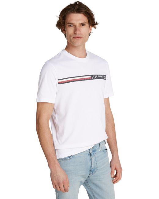 Camiseta de ga Corta Hombre Chest Stripe con Cuello Redondo Tommy Hilfiger de hombre de color White